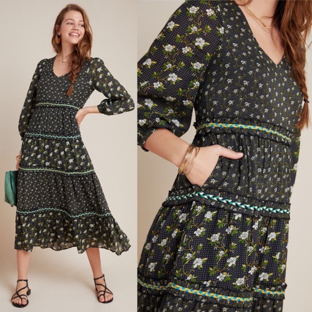 NWT Anthropologie Karoline Embroidered Floral Dress - Size 8